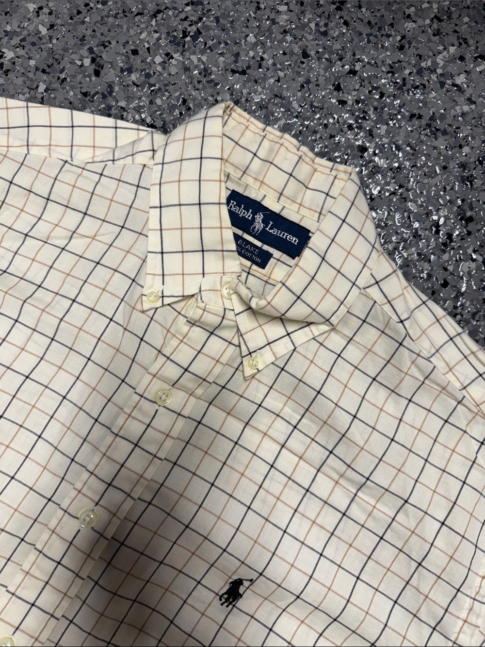 Ralph Lauren Blake Button-Down Shirt with Navy & Tan Grid Medium